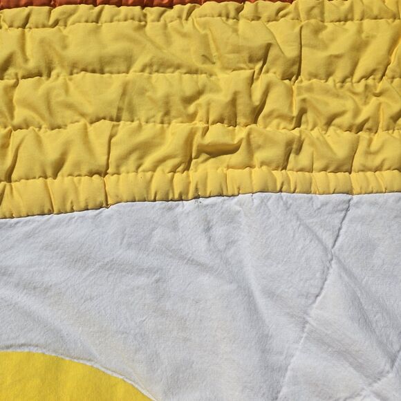 Tamarack Vintage Print Upcycled MCM Blanket Quilt Red Yellow Handmade Bright Art - Picture 8 of 9